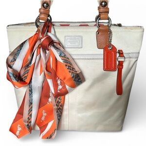 COACH Hampton 11745 White Satin Tote Medium